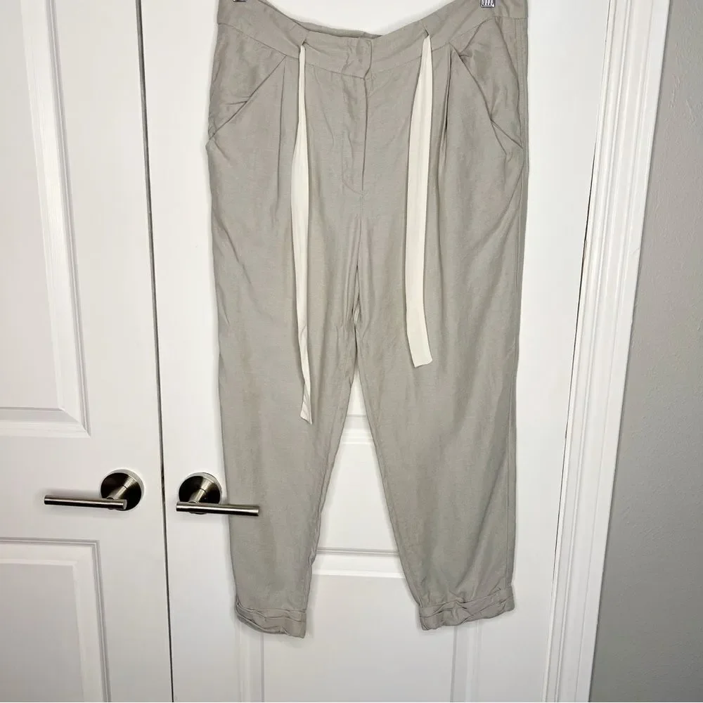 Aritzia Wilfred Allant Pant Gray Cropped Linen Trouser Pant Size 6 Ashen Grey